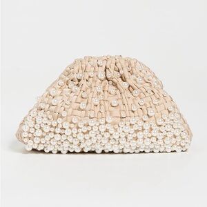 Maria La Rosa Elegant Pearl-Embellished Tan Shoulder Bag or Clutch